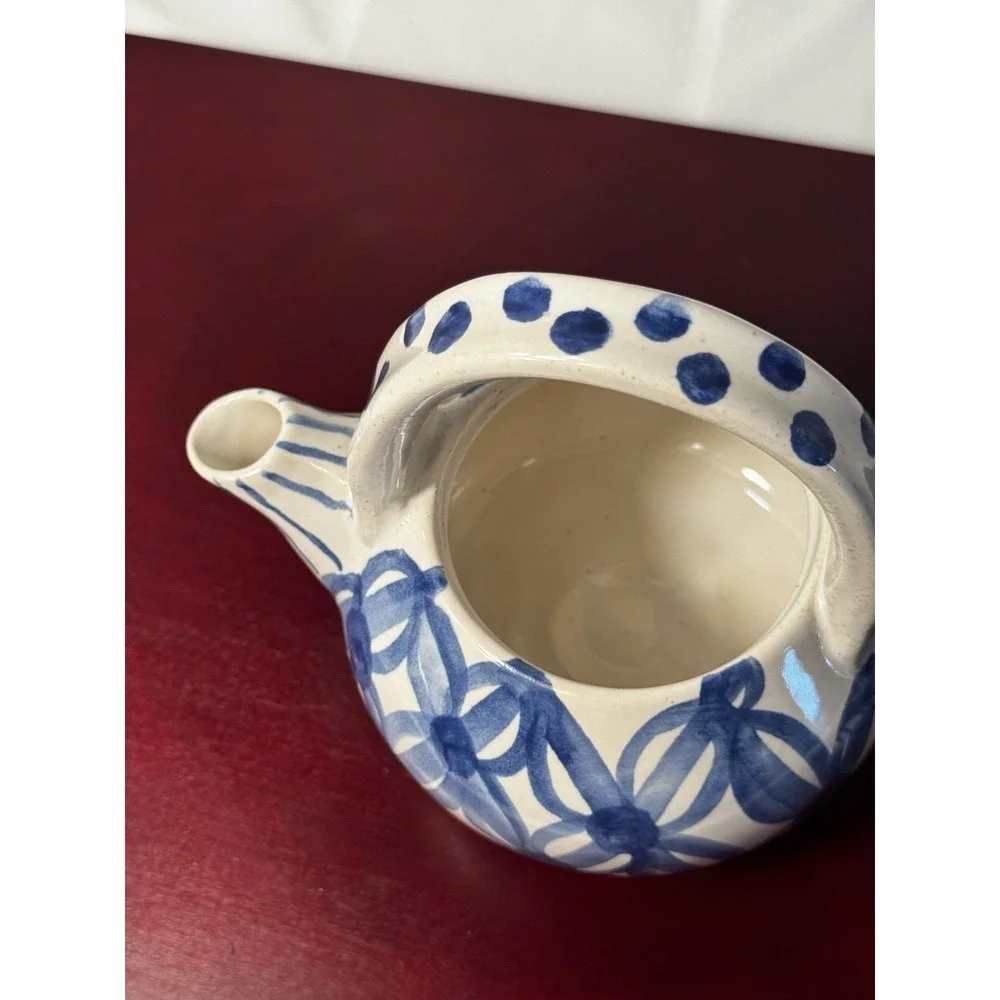 Vintage Blue and White Tea Pot with Lid, Asian Design